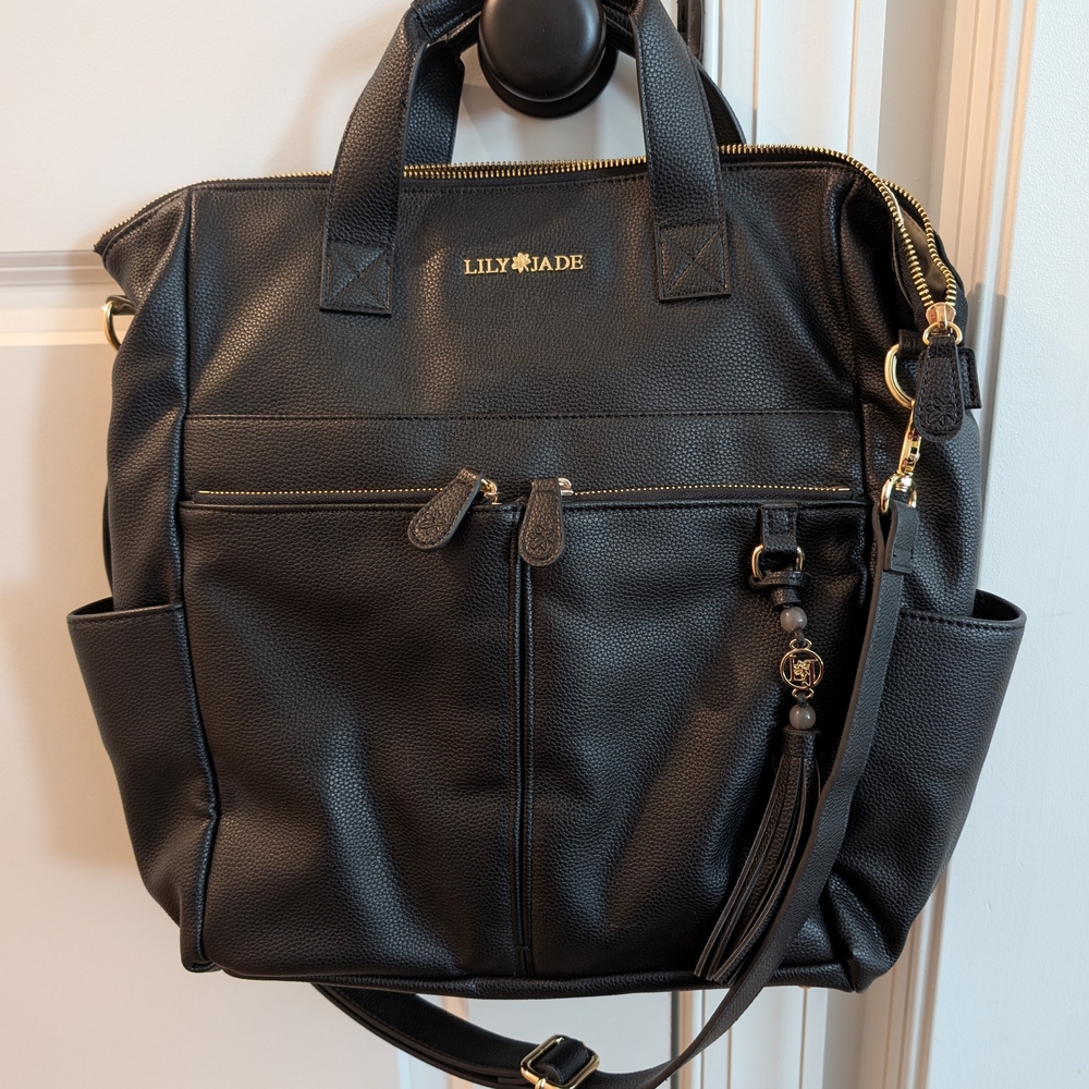 Lily Jade Black Pebbled Leather Tote Backpack